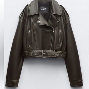 Zara Women's green faux leather Jacket.